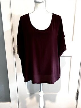 Chaser Burgundy Short Dolman Sleeve Poncho Style Blouse Medium